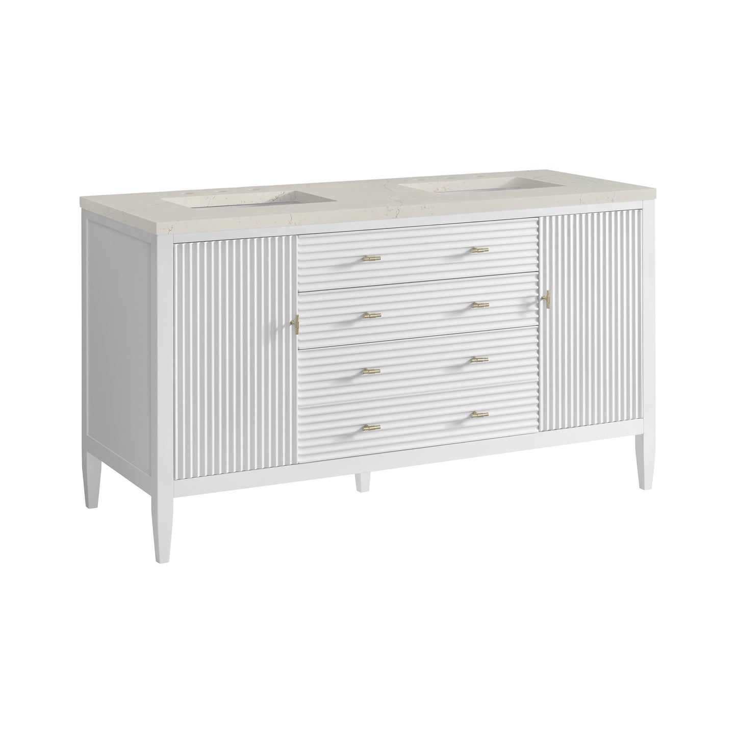 Renovate for Less Atlanta Myrrin 60" Double Vanity, Bright White, w/ 3 CM Siberian Silestone Top