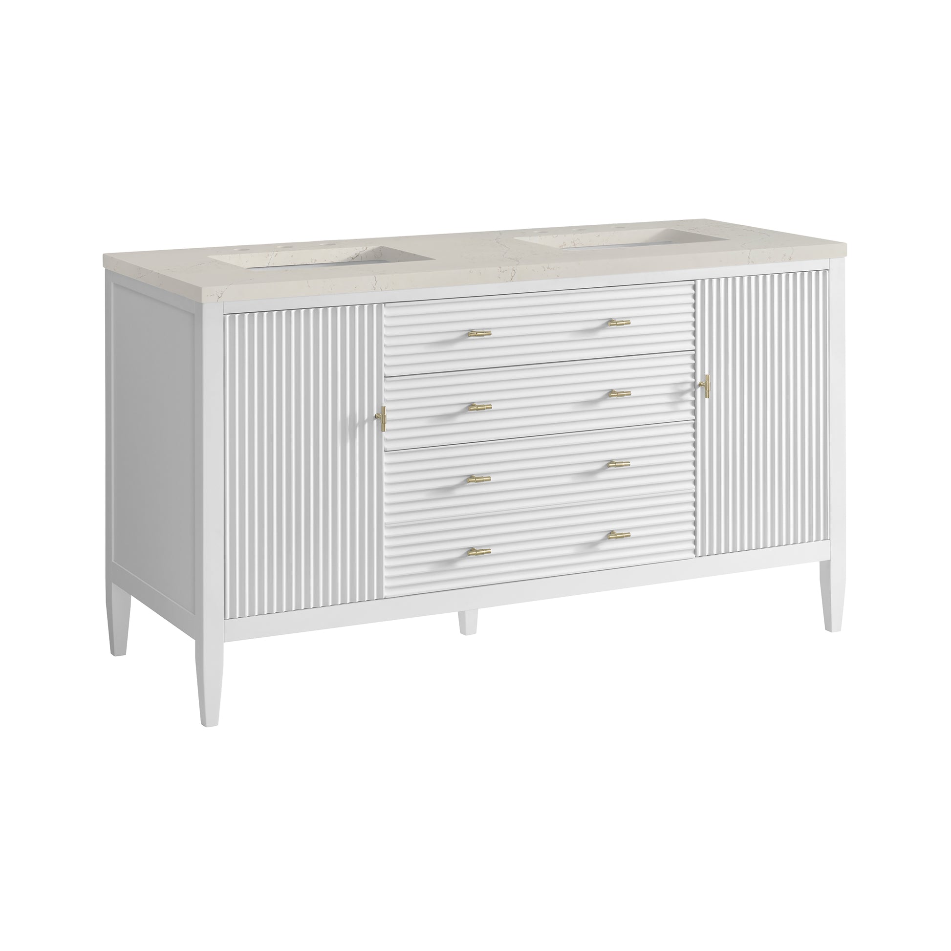 Renovate for Less Atlanta Myrrin 60" Double Vanity, Bright White, w/ 3 CM Siberian Silestone Top