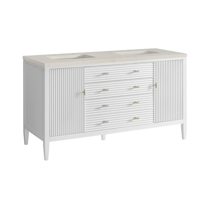 Renovate for Less Atlanta Myrrin 60" Double Vanity, Bright White, w/ 3 CM Siberian Silestone Top