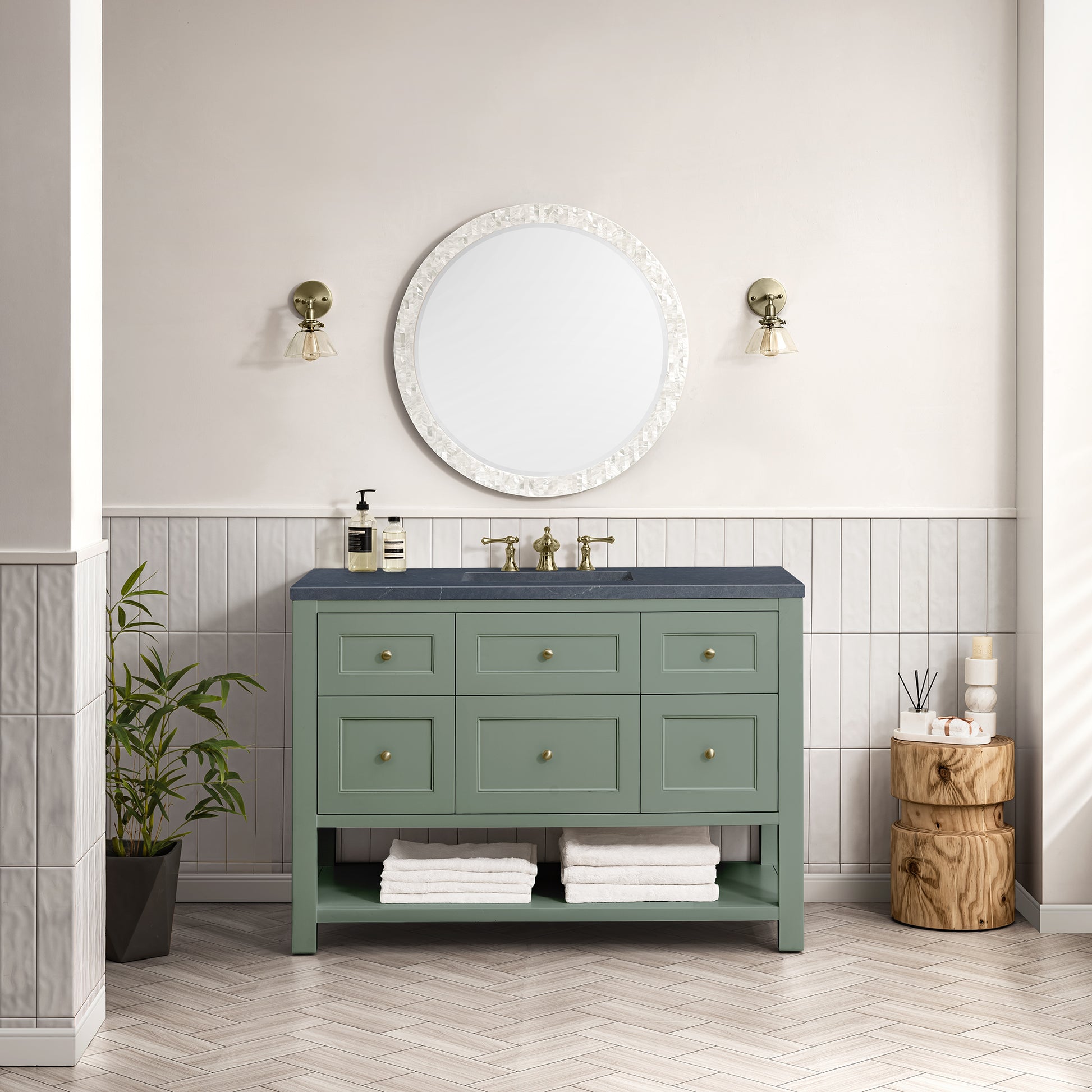 Renovate for Less Atlanta Breckenridge 48" Single Vanity, Smokey Celadon w/ 3 CM Charcoal Soapstone Top