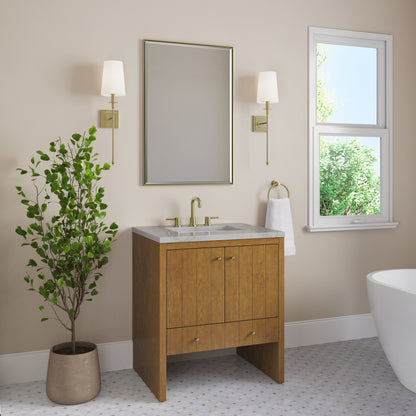 Renovate for Less Atlanta Hudson 30" Single Vanity, Honey Oak w/ 3 CM Victorian Silver Silestone Top