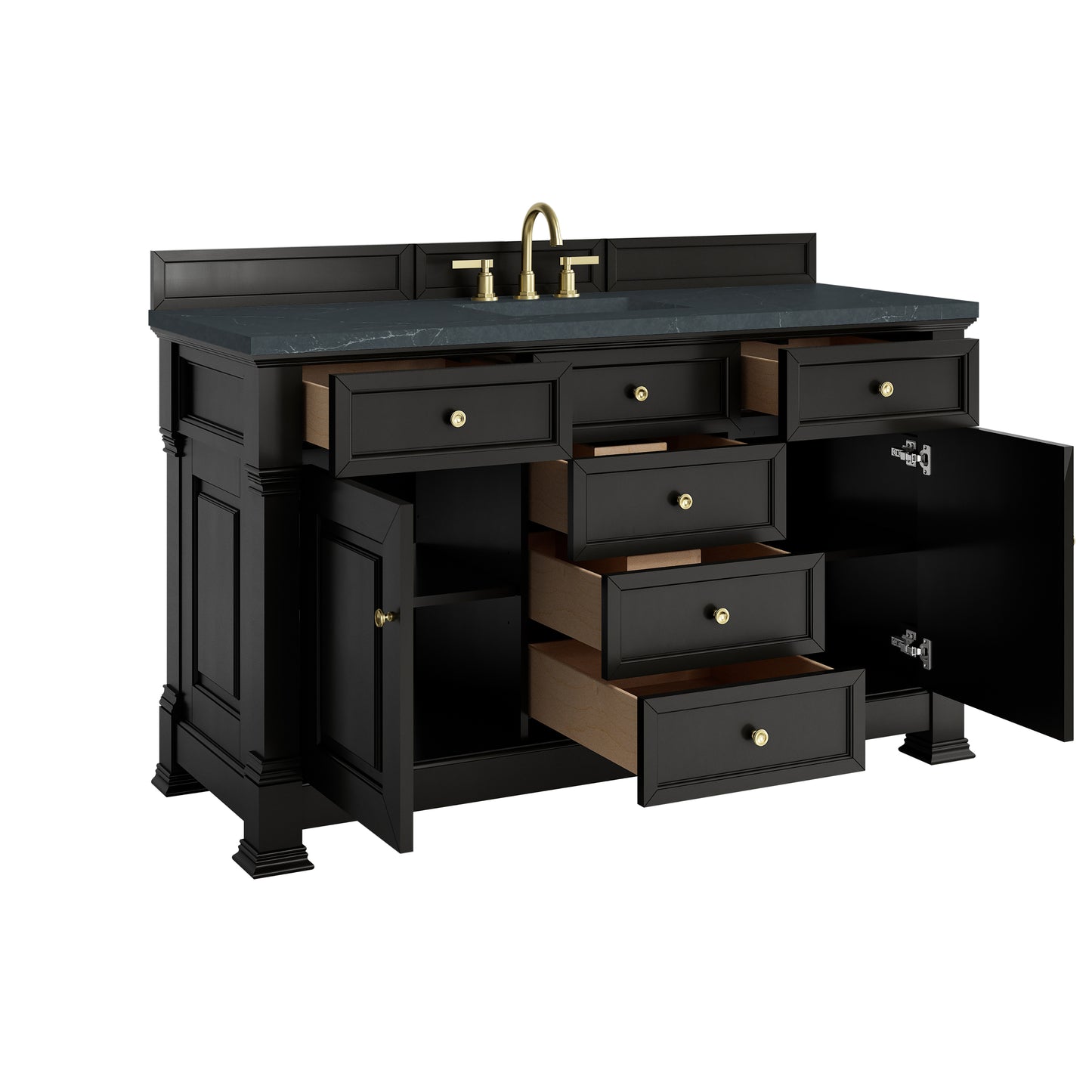 Renovate for Less Atlanta Brookfield 60" Single Vanity, Black Onyx w/3 CM Charcoal Soapstone Silestone Top