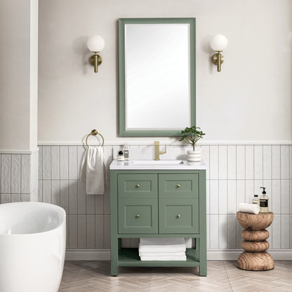 Renovate for Less Atlanta Breckenridge 30" Single Vanity, Smokey Celadon w/ Single Hole 3 CM White Zeus Top & Backsplash