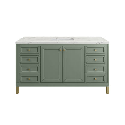 Renovate for Less Atlanta Chicago 60" Single Vanity, Smokey Celadon, w/ 3 CM Ethereal Noctis Silestone® Top