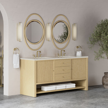 Renovate for Less Atlanta Marigot 72" Double Vanity, Sunwashed Oak, w/ 3 CM Siberian Silestone Top