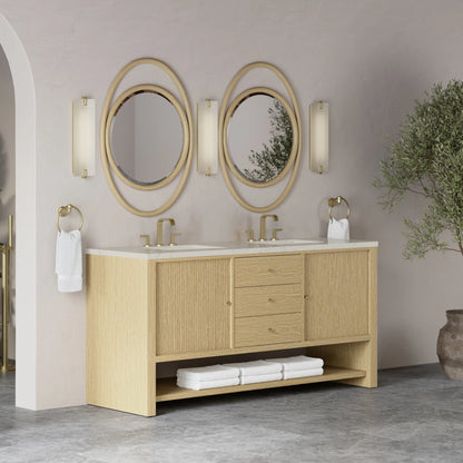 Marigot 72" Double Vanity, Sunwashed Oak, w/ 3 CM Siberian Silestone Top