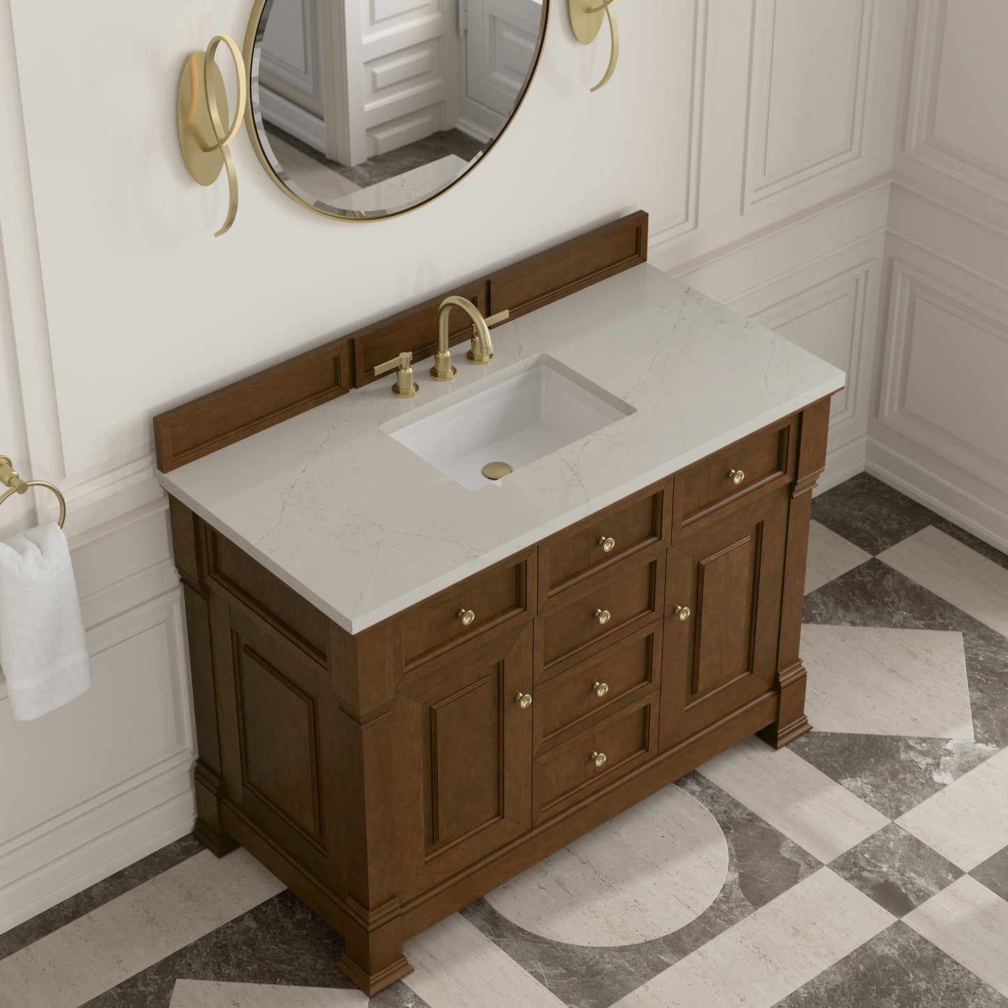 Renovate for Less Atlanta Brookfield 48" Single Vanity, Honey Oak, w/ 3 CM Siberian Silestone Top
