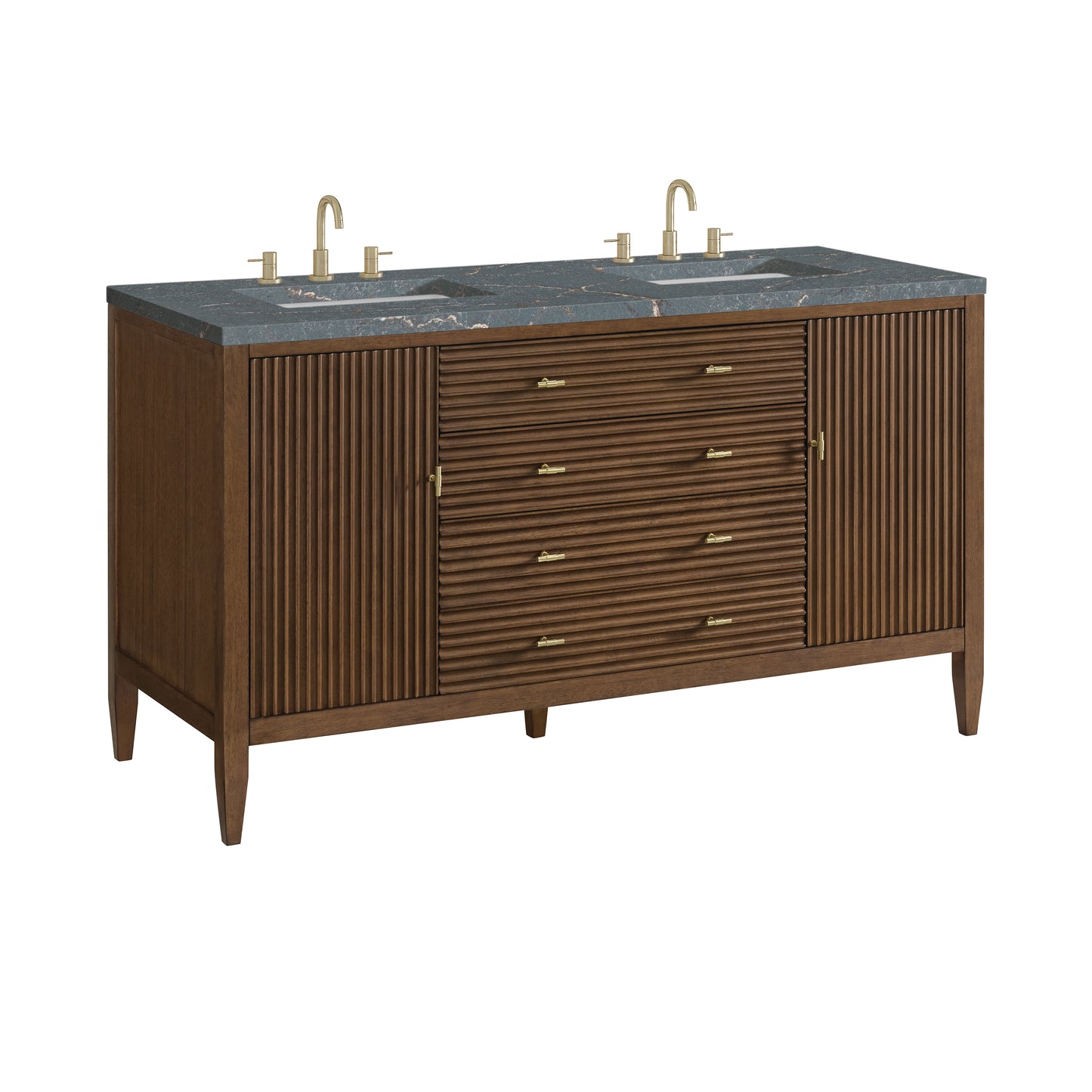 Renovate for Less Atlanta Myrrin 60" Double Vanity, Mid Century Walnut w/ 3 CM Parisien Bleu Silestone Top