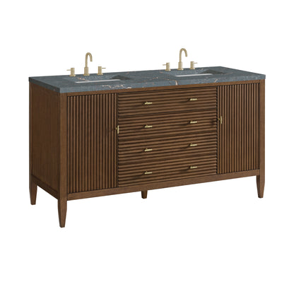 Renovate for Less Atlanta Myrrin 60" Double Vanity, Mid Century Walnut w/ 3 CM Parisien Bleu Silestone Top