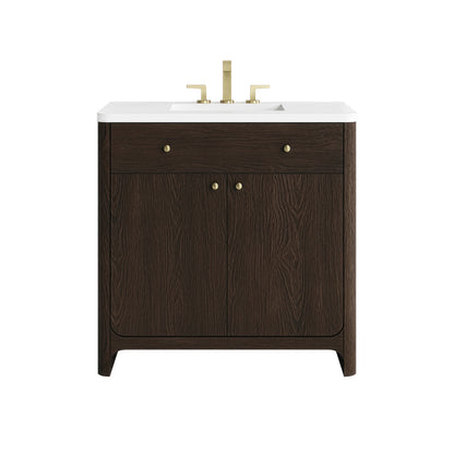 Renovate for Less Atlanta Gracyn 36" Single Vanity, Sable, w/ 3 CM White Zeus Quartz Widespread Top