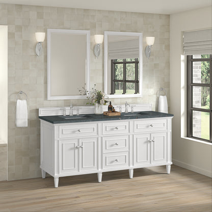 Renovate for Less Atlanta Lorelai 72" Double Vanity, Bright White w/ 3 CM Parisien Bleu Silestone Top w/FreePower Wireless Charger