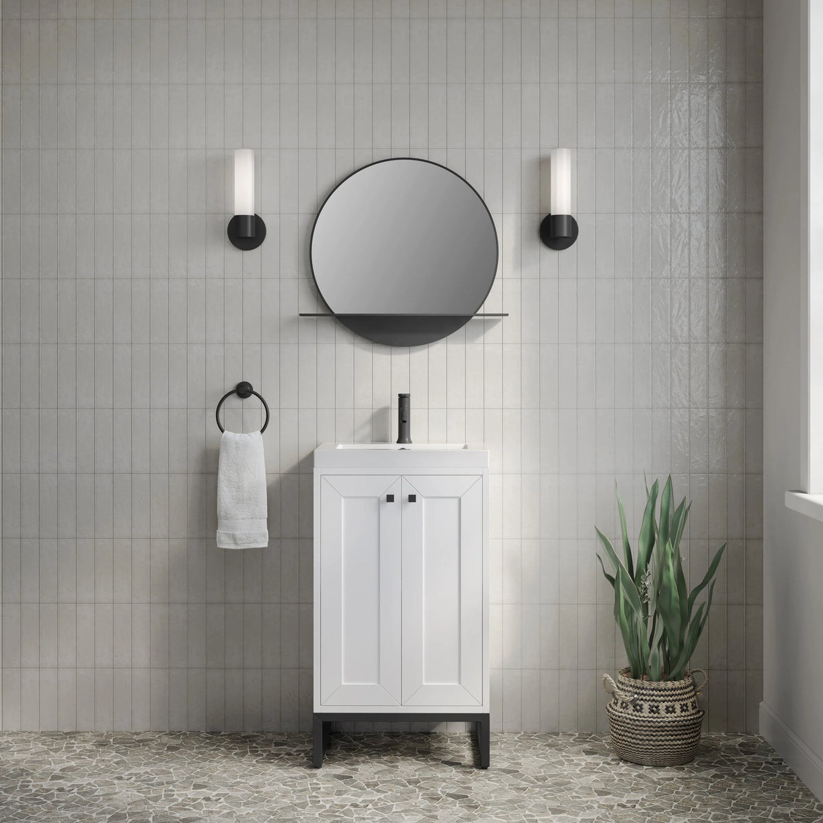 Chianti 20" Single Vanity, Glossy White, Matte Black, w/ White Glossy Composite Stone Top