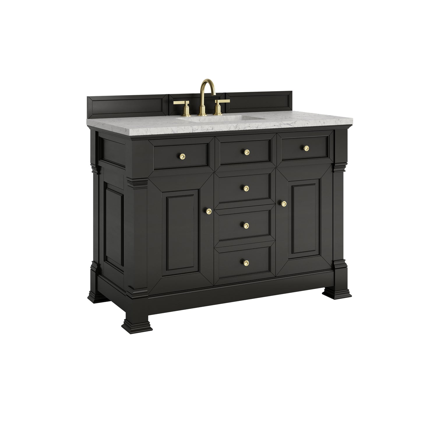 Renovate for Less Atlanta Brookfield 48" Single Vanity, Black Onyx w/ 3 CM Eternal Jasmine Pearl Silestone Top w/ FreePower Wireless Charger