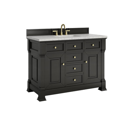 Renovate for Less Atlanta Brookfield 48" Single Vanity, Black Onyx w/ 3 CM Eternal Jasmine Pearl Silestone Top w/ FreePower Wireless Charger