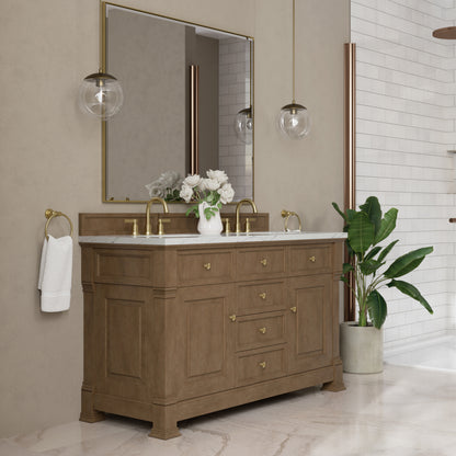 Renovate for Less Atlanta Brookfield 60" Double Vanity, Pecan w/ 3 CM Ethereal Noctis Silestone  Top