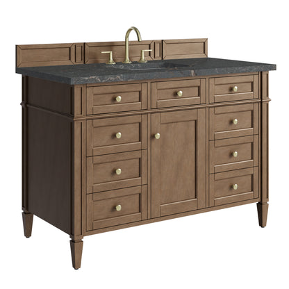Renovate for Less Atlanta Brittany 48" Single Vanity, Pecan w/ 3 CM Parisien Bleu Silestone Top