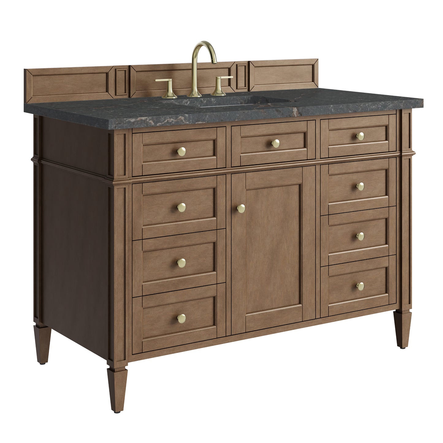 Renovate for Less Atlanta Brittany 48" Single Vanity, Pecan w/ 3 CM Parisien Bleu Silestone Top w/FreePower Wireless Charger