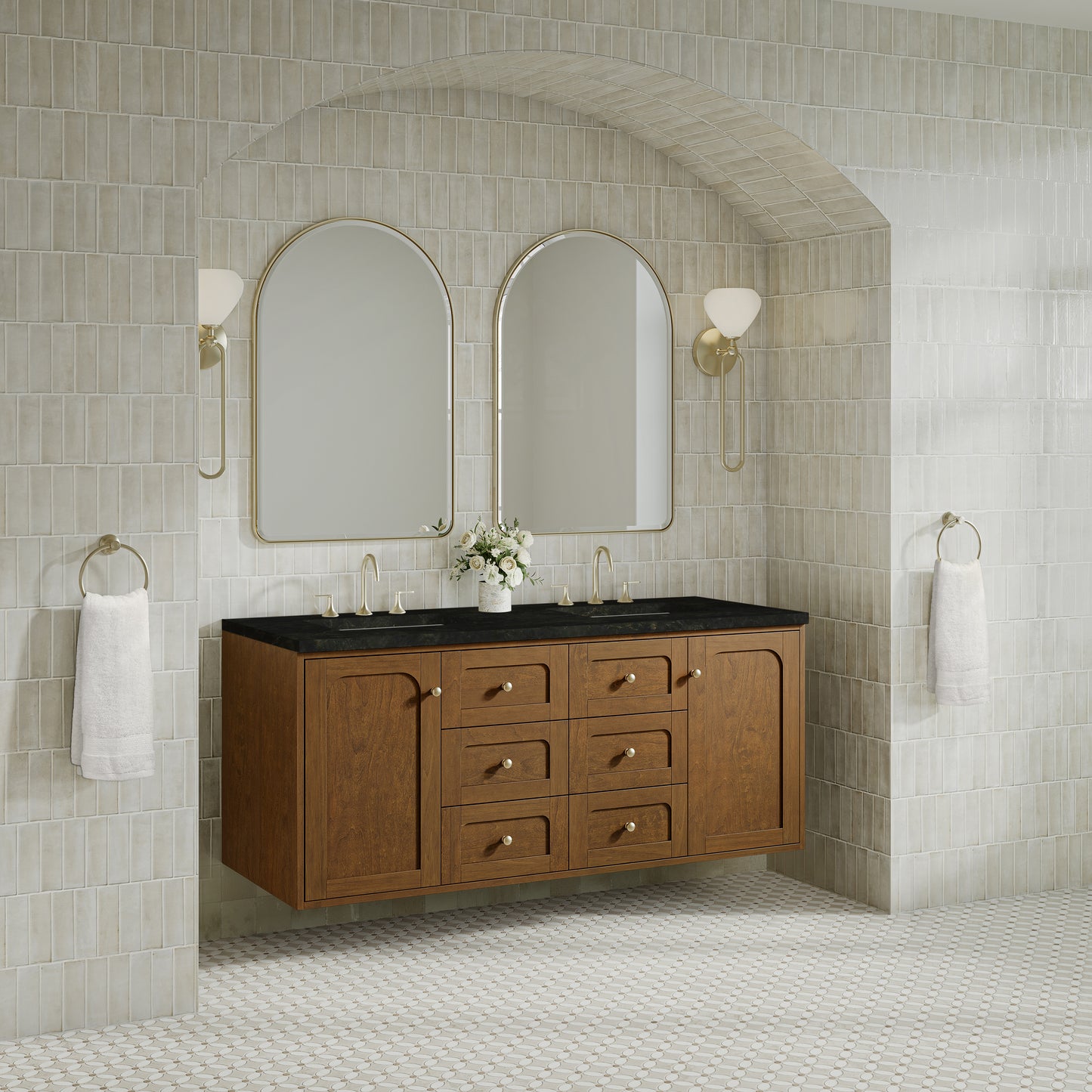 Renovate for Less Atlanta Laurent 60" Double Vanity, Honey Oak w/ 3 CM Phantome Eclos Top
