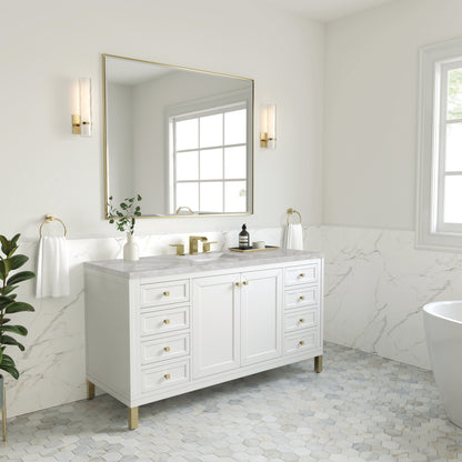 Renovate for Less Atlanta Chicago 60" Single Vanity, Glossy White, w/ 3 CM Victorian Silver Silestone® Top