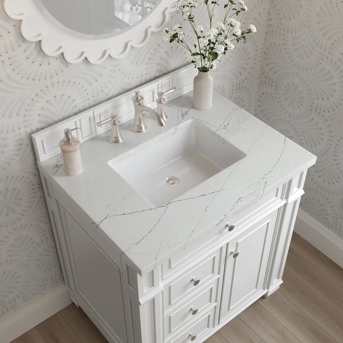 Bristol 30" Single Vanity, Bright White w/ 3 CM Ethereal Noctis Silestone Top