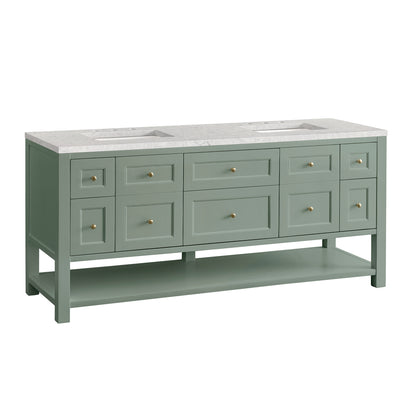 Renovate for Less Atlanta Breckenridge 72" Double Vanity, Smokey Celadon w/ 3 CM Eternal Jasmine Pearl Top w/FreePower Wireless Charger