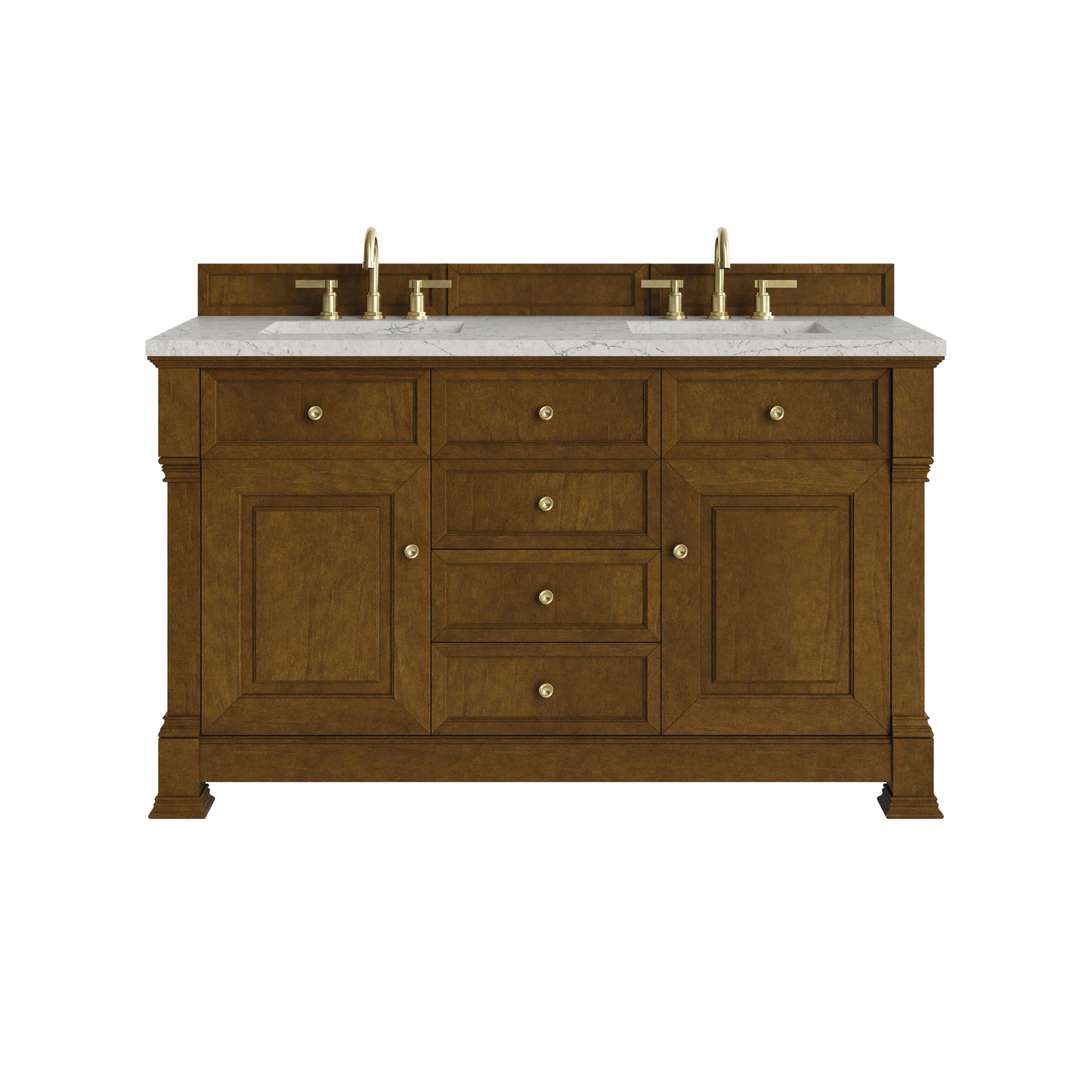 Renovate for Less Atlanta Brookfield 60" Double Vanity, Honey Oak w/ 3 CM Eternal Jasmine Pearl Silestone Top