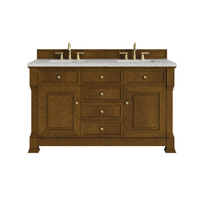 Renovate for Less Atlanta Brookfield 60" Double Vanity, Honey Oak w/ 3 CM Eternal Jasmine Pearl Silestone Top