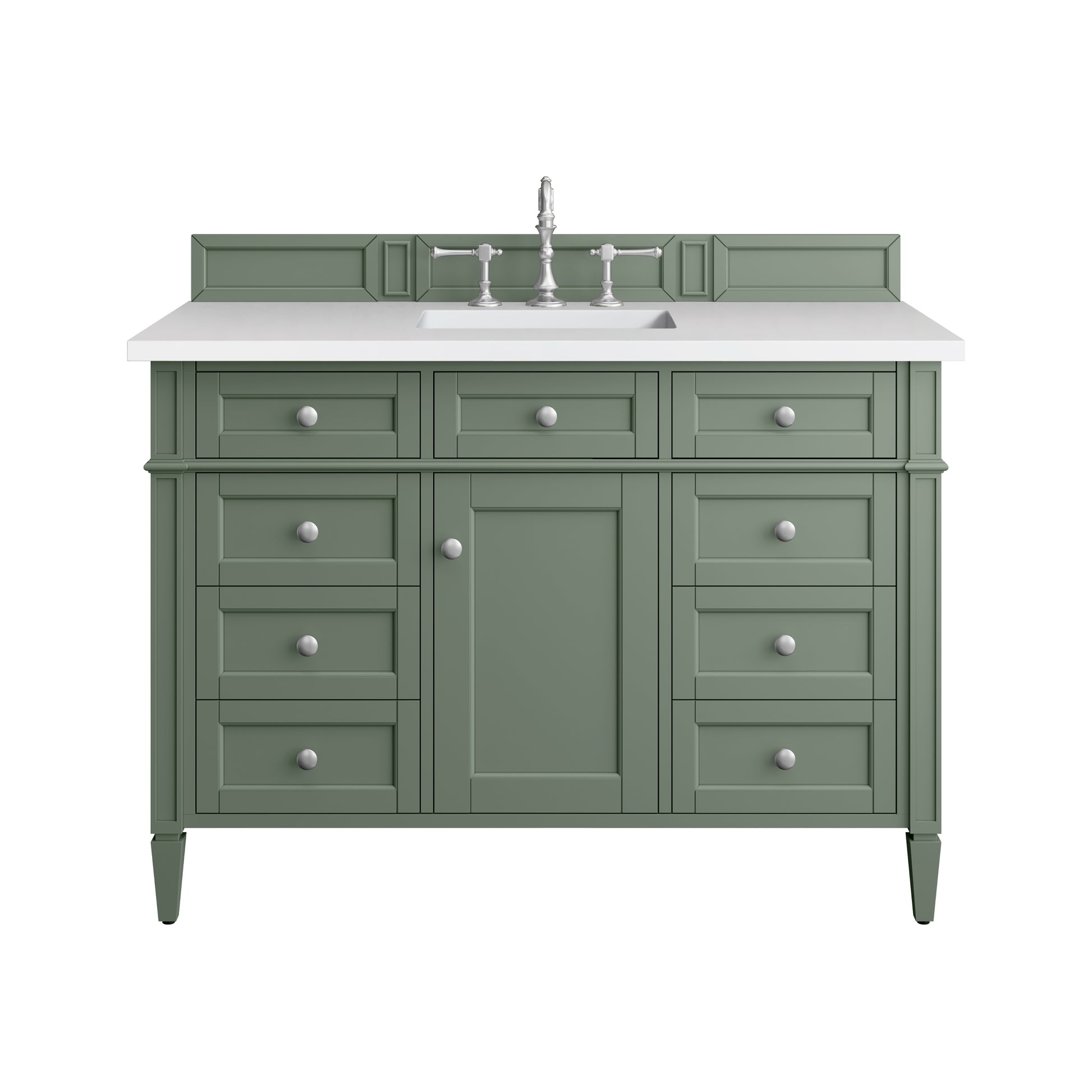 Renovate for Less Atlanta Brittany 48" Single Vanity, Smokey Celadon w/ 3 CM White Zeus Top