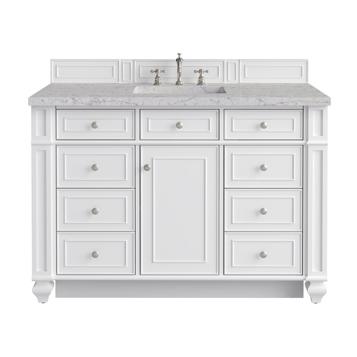 Renovate for Less Atlanta Bristol 48" Single Vanity, Bright White w/ 3 CM Eternal Jasmine Pearl Silestone Top