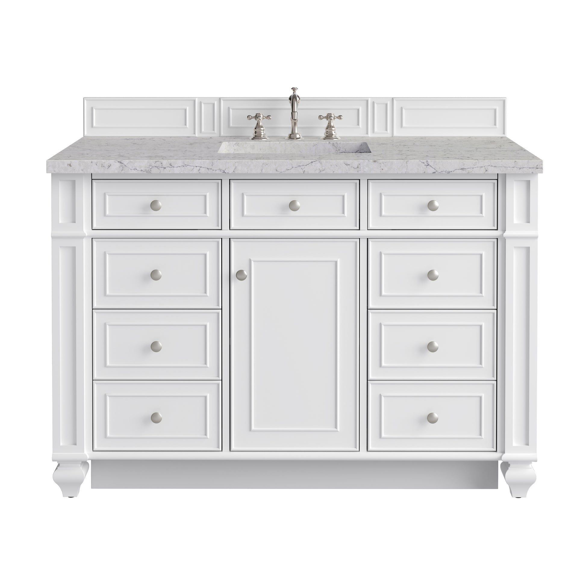 Renovate for Less Atlanta Bristol 48" Single Vanity, Bright White w/ 3 CM Eternal Jasmine Pearl Silestone Top