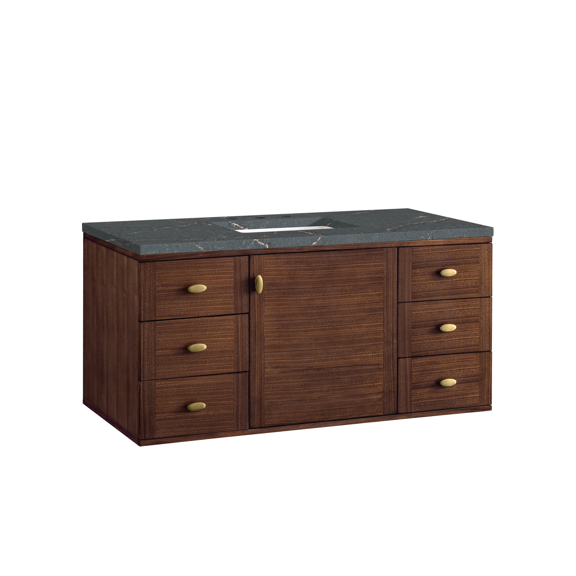 Renovate for Less Atlanta Amberly 48" Single Vanity, Mid-Century Walnut w/ 3 CM Parisien Bleu Top