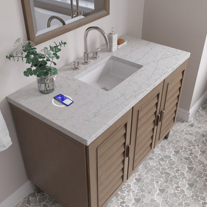 Renovate for Less Atlanta Portland 48" Single Vanity Whitewashed Walnut w/ 3 CM Eternal Jasmine Pearl Silestone Top w/FreePower Wireless Charger
