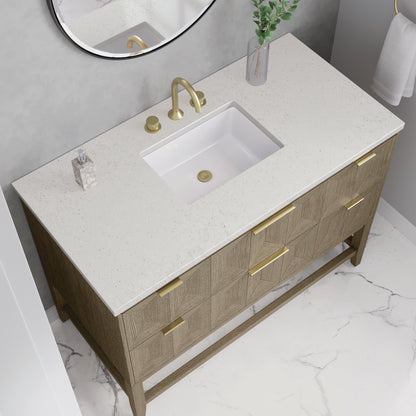 Renovate for Less Atlanta Emmeline 48" Single Vanity, Pebble Oak w/ 3 CM Lime Delight Silestone Top