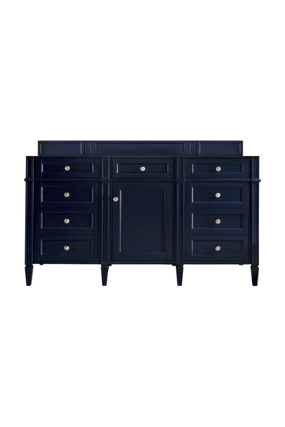 Renovate for Less Atlanta Brittany 60" Single Vanity, Victory Blue w/ 3 CM Charcoal Soapstone Silestone Top