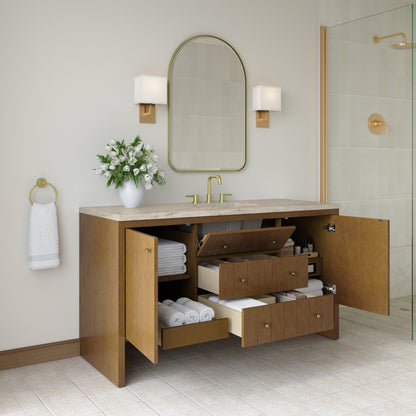 Renovate for Less Atlanta Hudson 60" Single Vanity, Honey Oak w/ 3 CM Tajnar Eclos Top