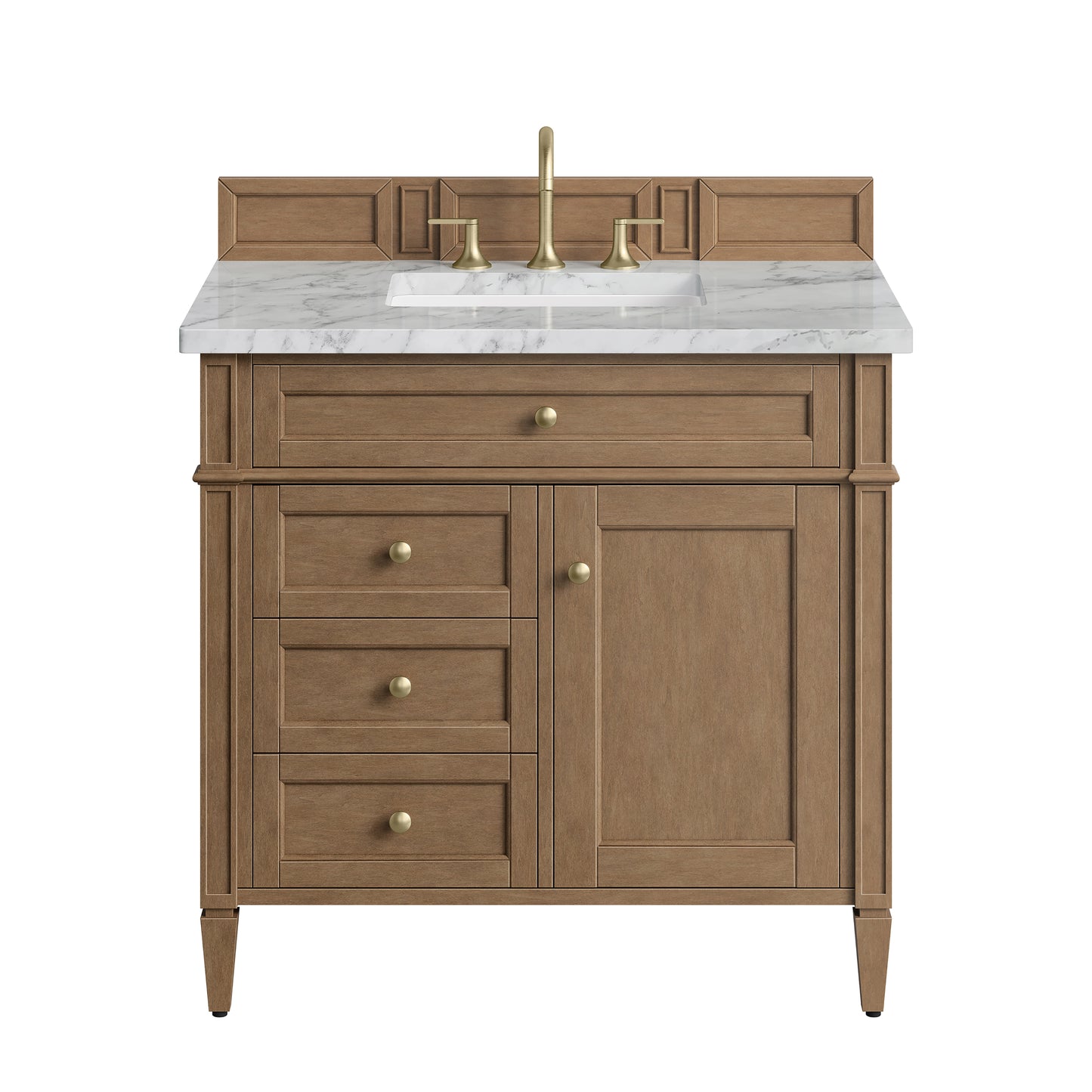 Renovate for Less Atlanta Brittany 36" Single Vanity, Pecan w/ 3 CM Carrara Marble Top