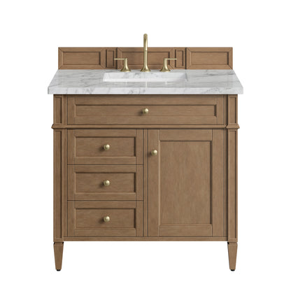 Renovate for Less Atlanta Brittany 36" Single Vanity, Pecan w/ 3 CM Carrara Marble Top