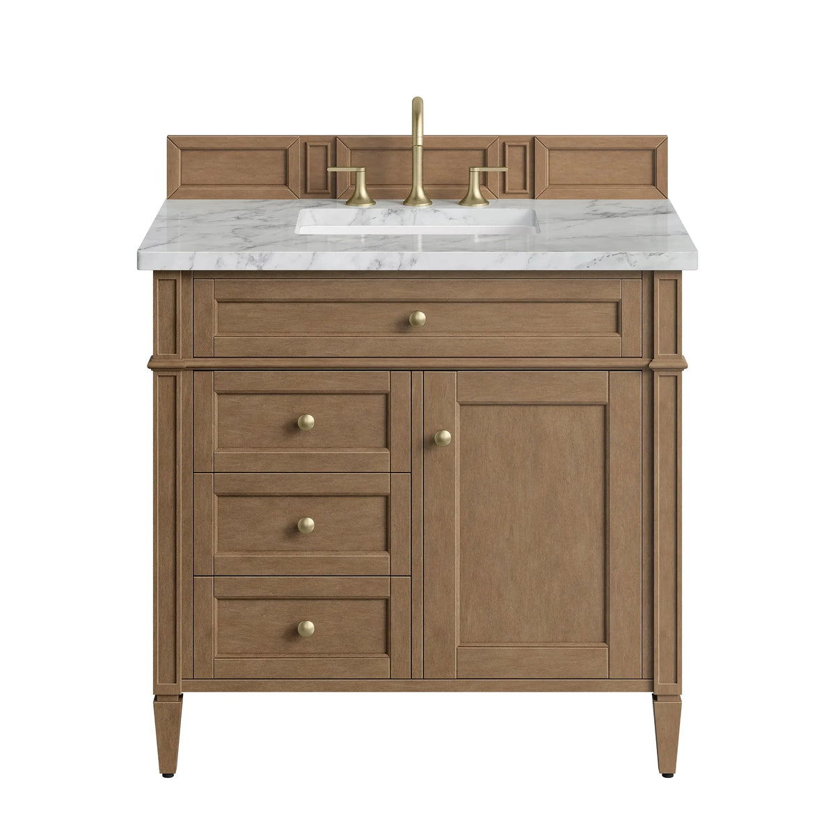 Brittany 36" Single Vanity, Pecan w/ 3 CM Carrara Marble Top