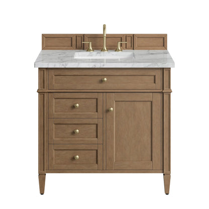 Brittany 36" Single Vanity, Pecan w/ 3 CM Carrara Marble Top