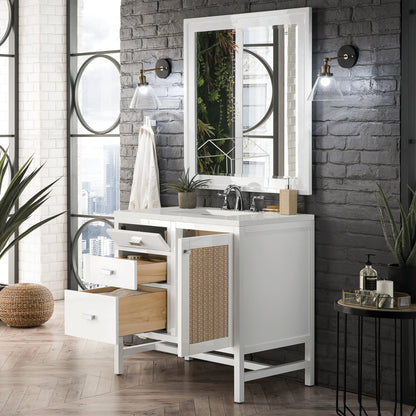 Addison 36" Single Vanity, Glossy White w/ 3 CM Lime Delight Silestone Top