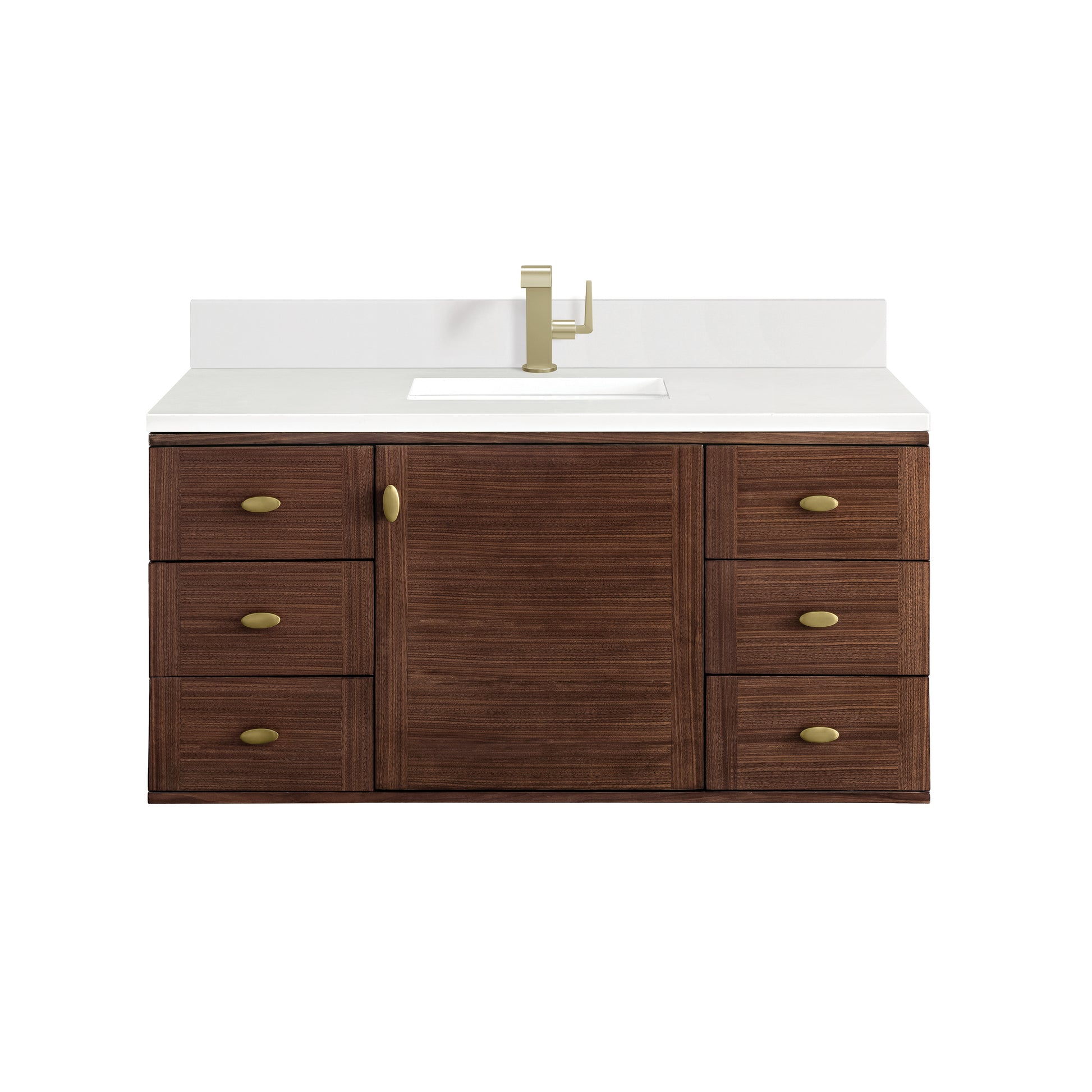 Renovate for Less Atlanta Amberly 48" Single Vanity, Mid-Century Walnut w/ Single Hole 3 CM White Zeus Top & Backsplash