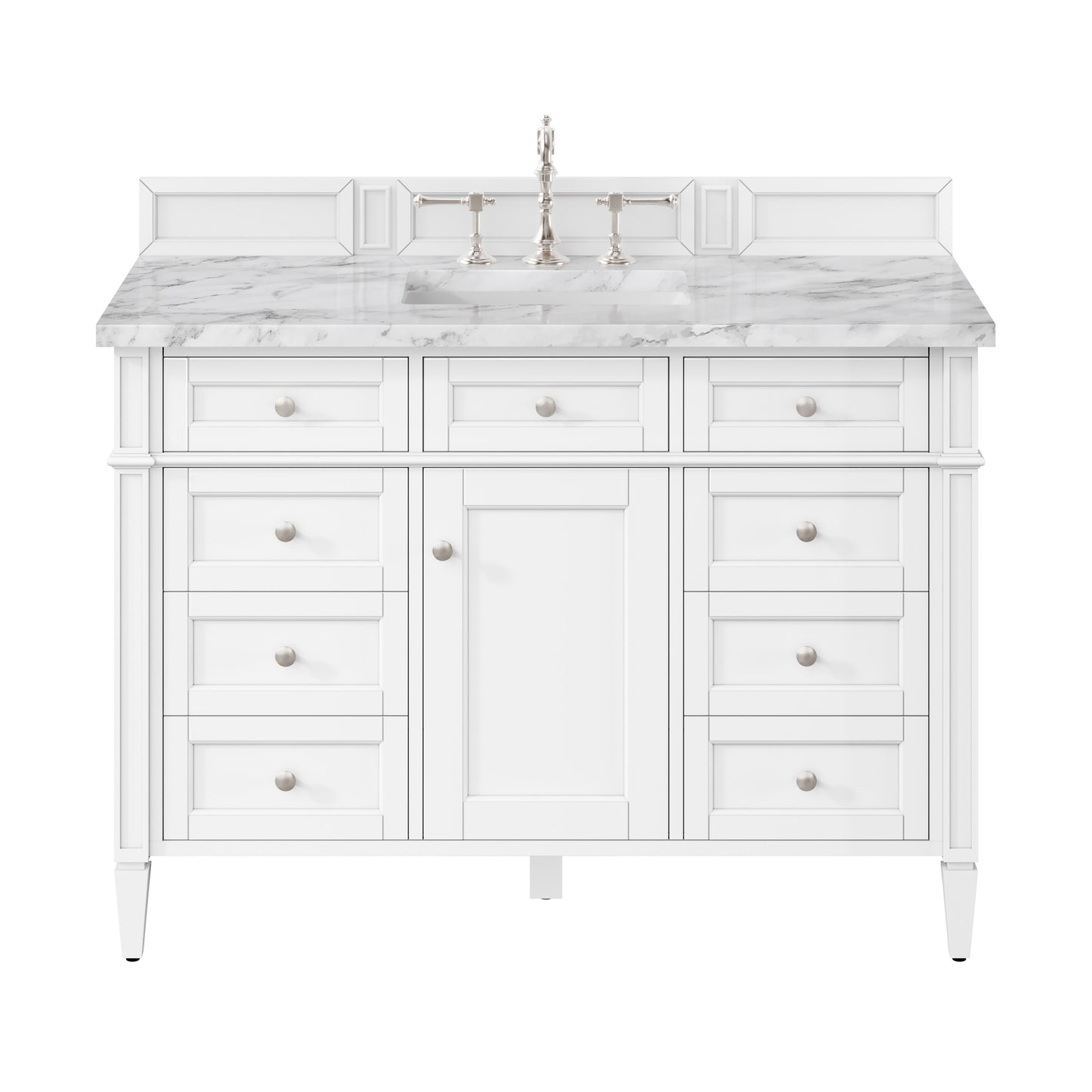 Renovate for Less Atlanta Brittany 48" Single Vanity, Bright White w/ 3 CM Carrara Marble Top