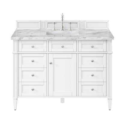 Renovate for Less Atlanta Brittany 48" Single Vanity, Bright White w/ 3 CM Carrara Marble Top