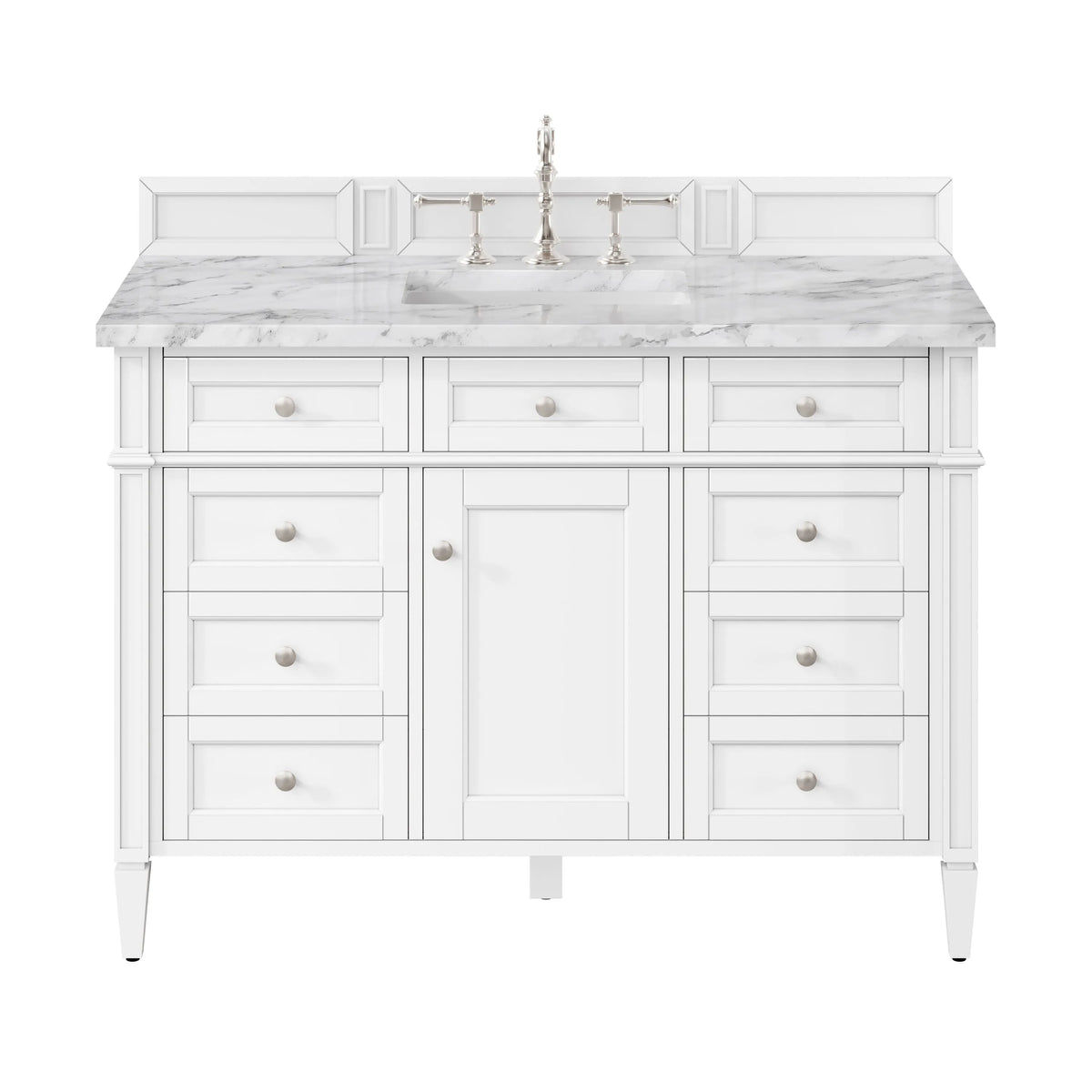 Brittany 48" Single Vanity, Bright White w/ 3 CM Carrara Marble Top
