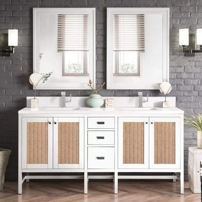 Renovate for Less Atlanta Addison 72" Double Vanity, Glossy White w/ Single Hole 3 CM White Zeus Silestone Top & Backsplash