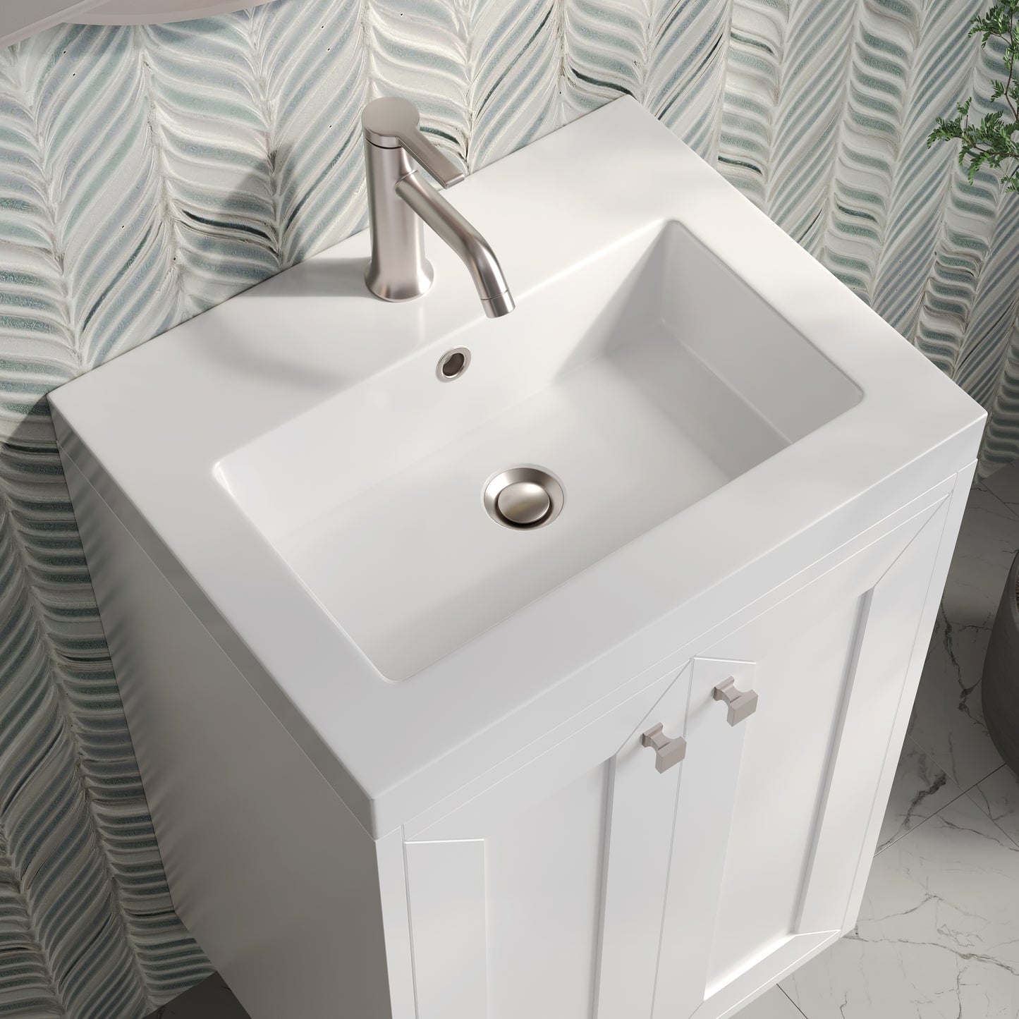 Renovate for Less Atlanta Chianti 20" Single Vanity, Glossy White, Brushed Nickel, w/ White Glossy Composite Stone Top