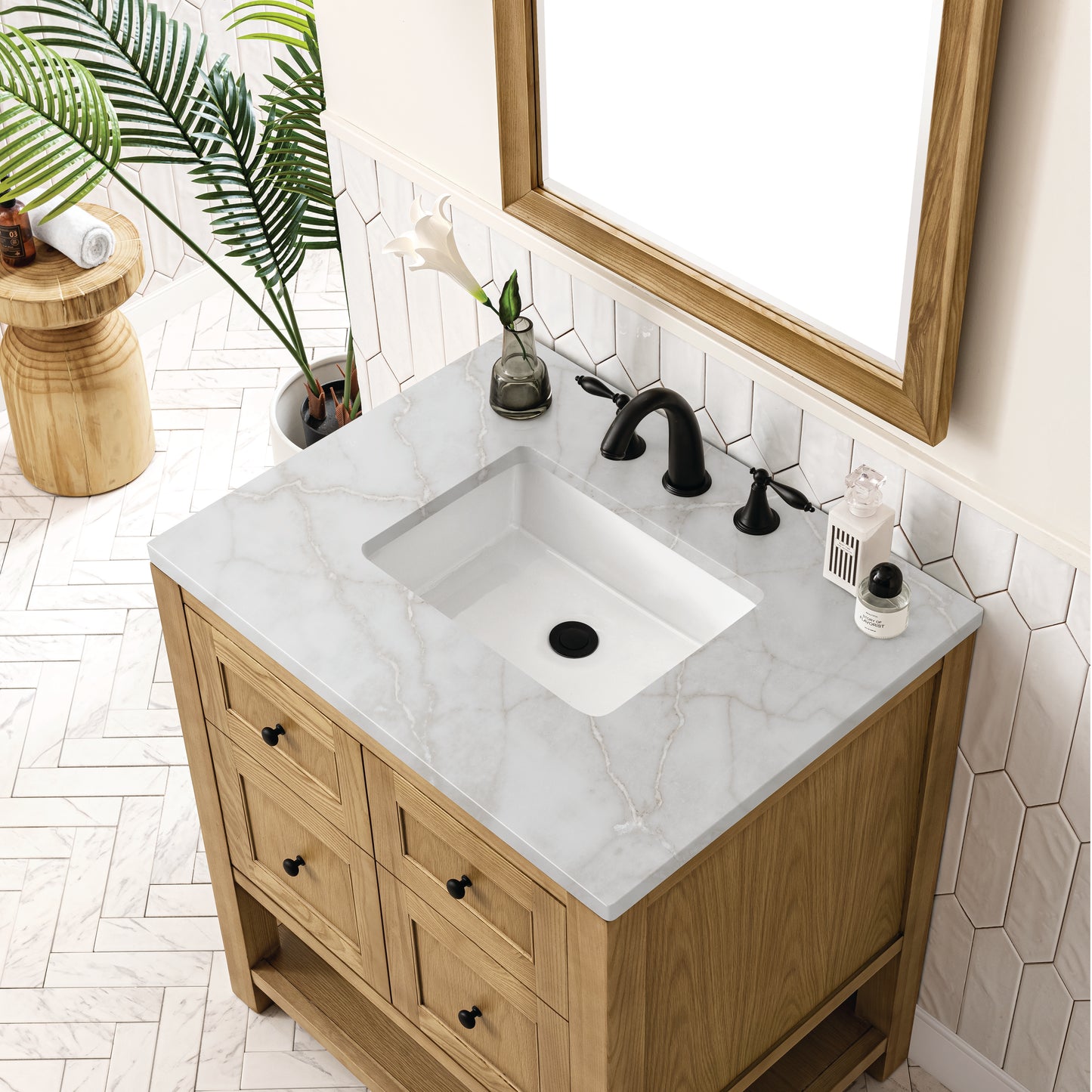Renovate for Less Atlanta Breckenridge 30" Single Vanity, Light Natural Oak w/ 3 CM Victorian Silver Top