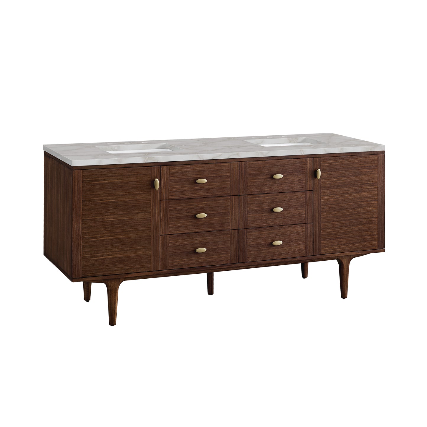Renovate for Less Atlanta Amberly 72" Double Vanity, Mid-Century Walnut w/ 3 CM Victorian Silver Top w/FreePower Wireless Charger