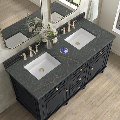Lorelai 60" Double Vanity, Black Onyx w/ 3 CM Parisien Bleu Silestone Top w/FreePower Wireless Charger