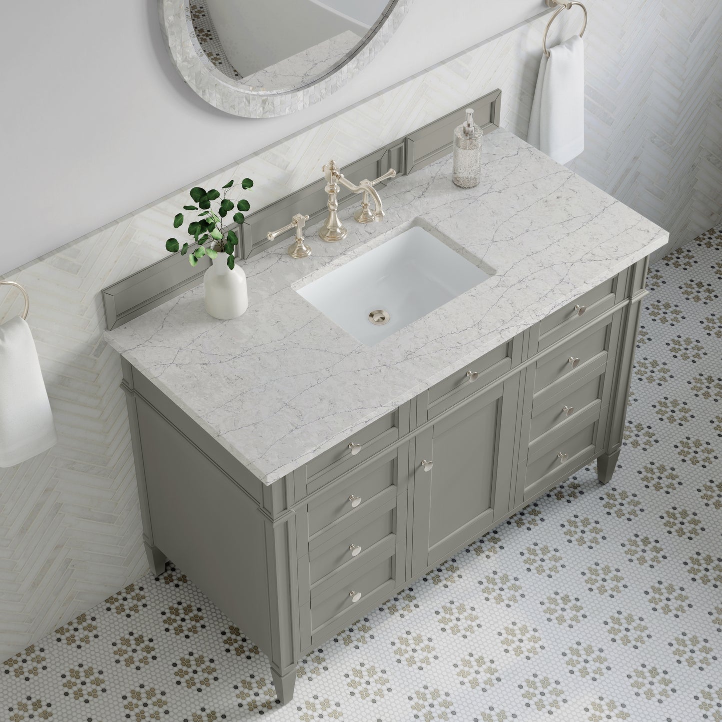 Renovate for Less Atlanta Brittany 48" Single Vanity, Urban Gray w/ 3 CM Eternal Jasmine Pearl Silestone Top